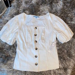Antonio Melanie white beautiful button down puffy sleeve blouse size 2